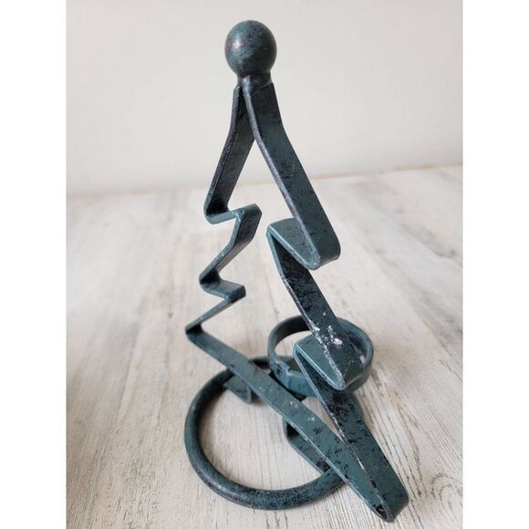 Rustic metal blue tree candle tea light holder Xmas figure - Picture 4 of 8